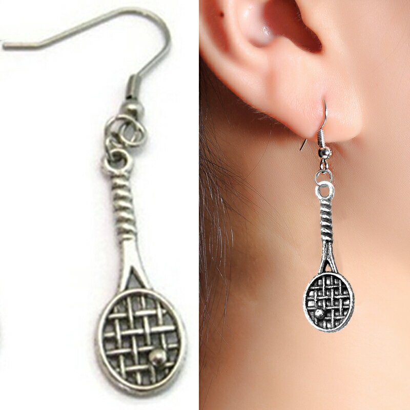 テニスラケットとボール ステンレスピアス/1個販売 片耳分 サージカルステンレス316L メンズ レディース 揺れる フックピアス チャーム 20G 20ゲージ...