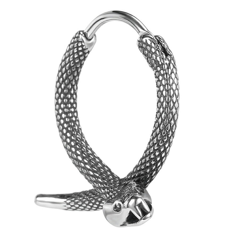 スネーク フープピアス 1個販売 リングピアス シルバー 銀色 18G 18ゲージ 耳たぶ 軟骨 ステンレスピア..