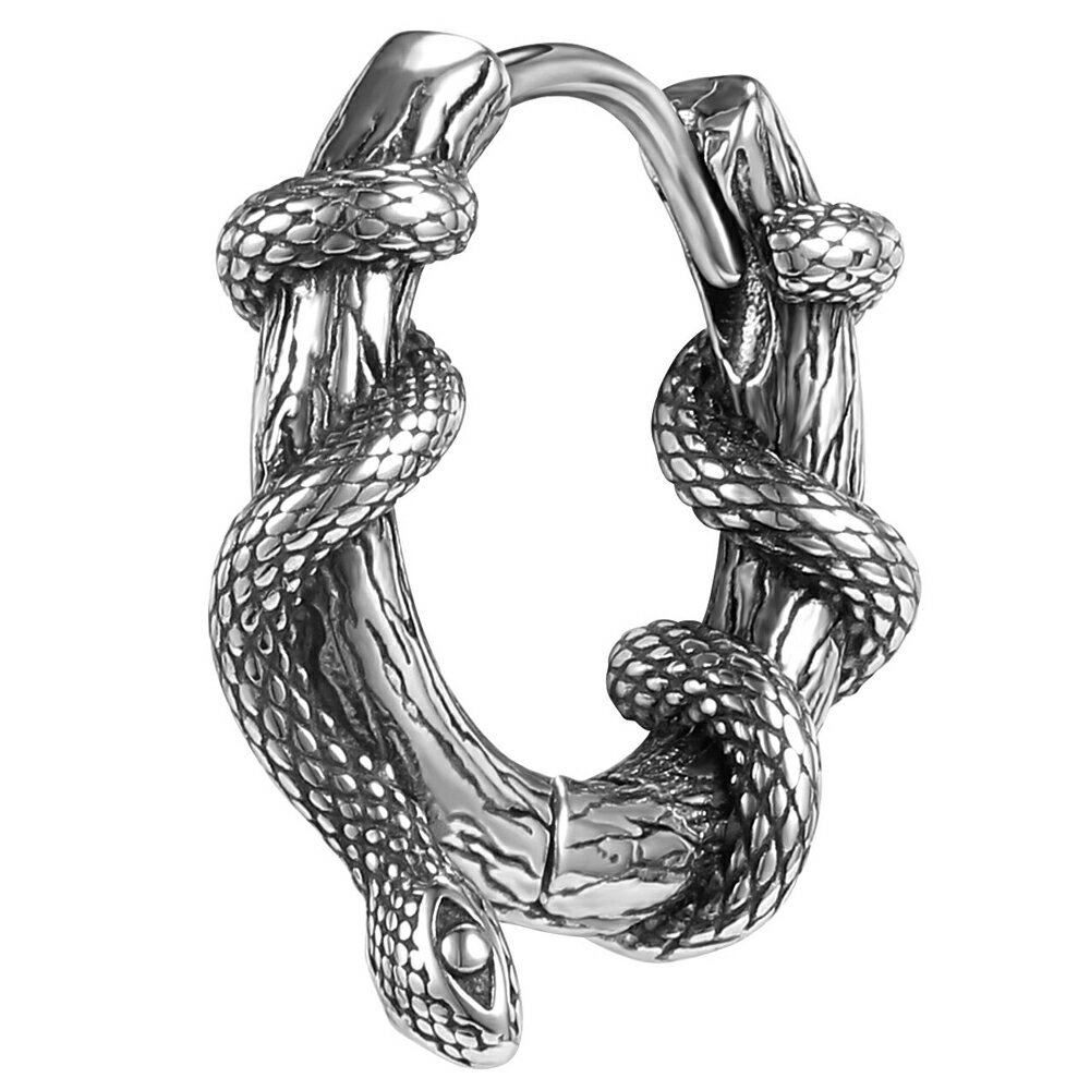 ネストスネーク フープピアス 1個販売 リングピアス シルバー 銀色 18G 18ゲージ 耳たぶ 軟骨 ステンレスピアス メンズ レディース ヘリックス トラガス おしゃれ かっこいい 男性 女性 プレゼント 人気 へび ヘビ スネイク 巳年 干支 コブラ 毒蛇 マムシ 蝮 まむし 枝 木