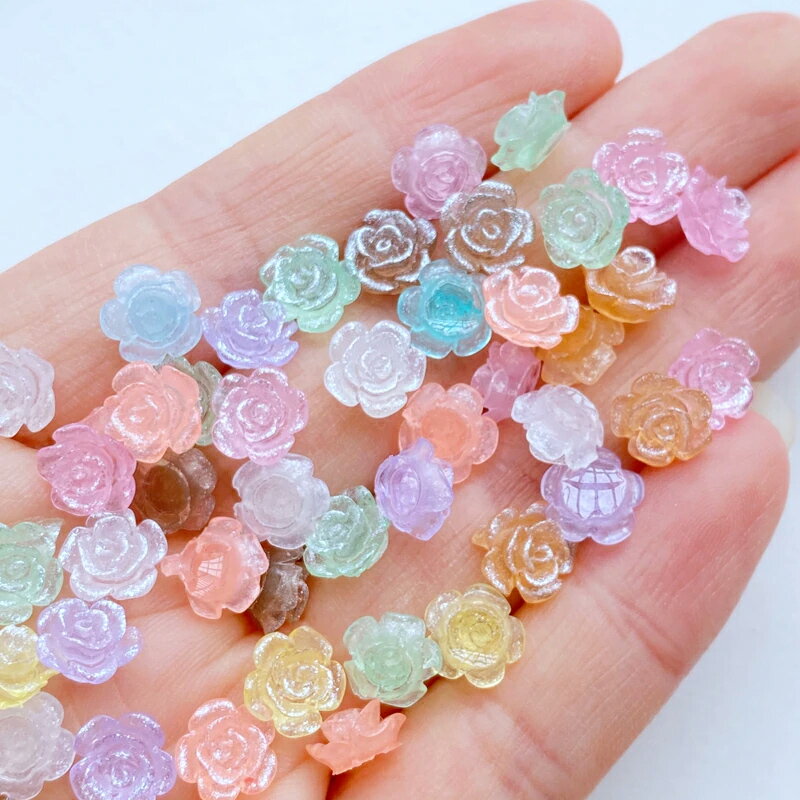 8mmx8mm カラフルローズアクリルパーツ/10個アソート バラ 薔薇 ばら 花 フラワー はな 人気 クラフト用 DIY用 爪 メンズ レディース フラットパーツ 貼り付け 飾り デコパーツ 部品 手作り 自分で作る ネイリスト 小さい 小さめ 可愛い かわいい カラフル プラスチック