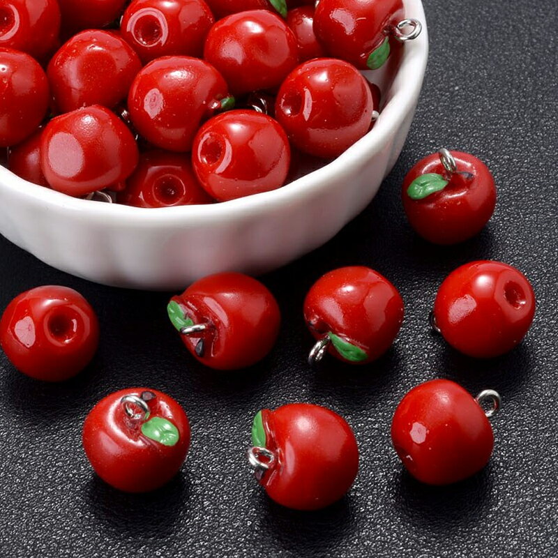 りんご アクリルパーツ/1個販売 クラフトパーツ 面白い プラスティック 食品サンプル 部品 ハンドメイド 3D 立体 ピアス イヤリング デコレーション ペン...