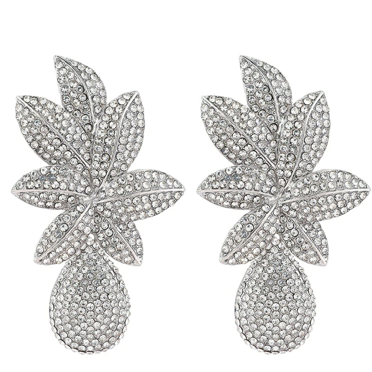 Pave Bijou Fashion Earrings, 1 Pair, Crystal Jewel, Large, Sparkling Stone, Women's, for Entrance Ceremonies, Graduation Ceremonies, Recitals, Both Ears, 20G (20 Gauge), Bridal Gift, Large, Dangle, Zirconia, Leaf, Flower, Teardrop, Pave, Teardrop, Droplet