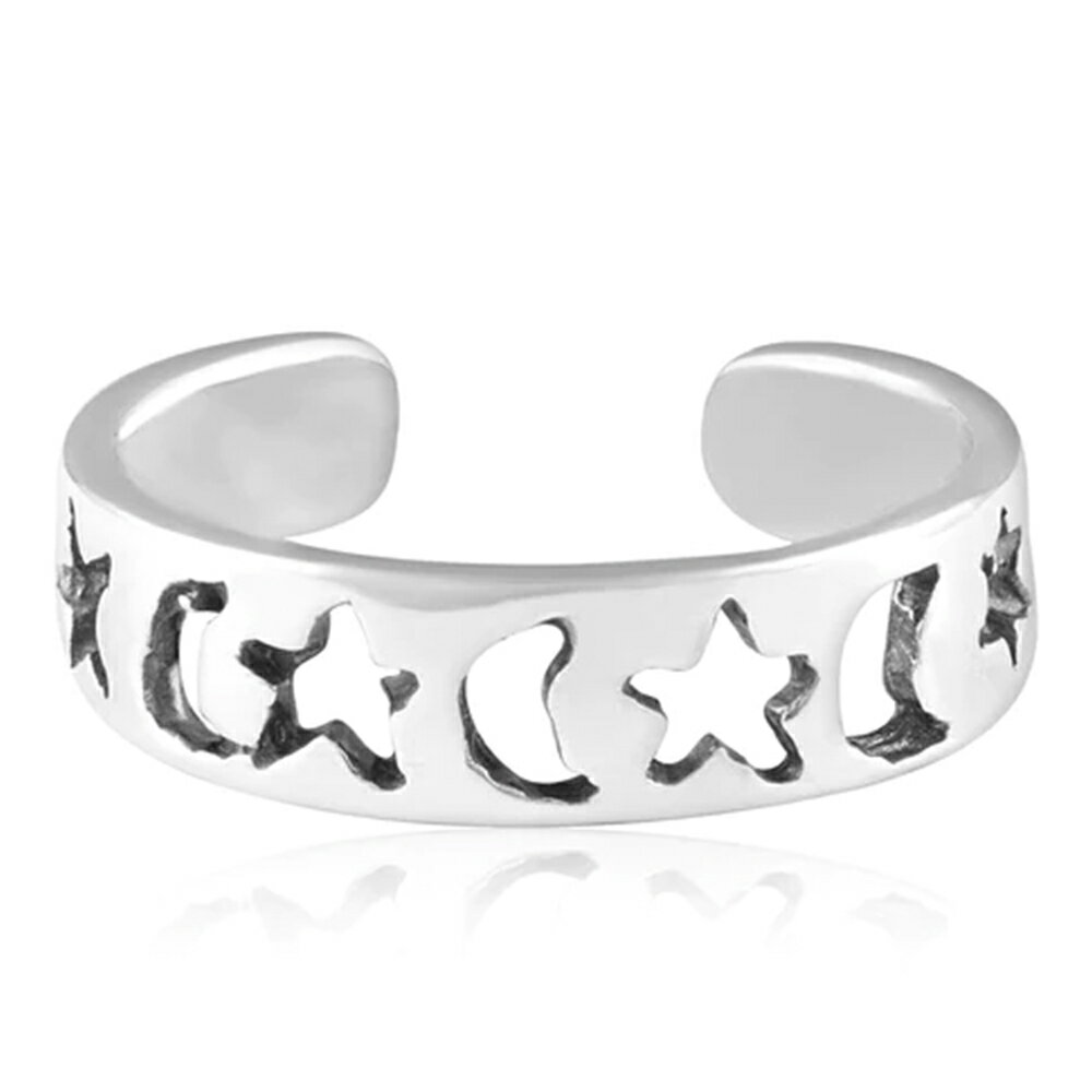 オープンスターアンドムーン トゥリング 1個販売 三日月 星 シルバー925 スターリングシルバー シルバーリング 足の指輪 トーリング 足のリング ピンキーリ...