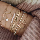 シックスピース バングル ブレスレット セット 6個セット ゴールド リーフ 葉 フェザー チャーム 白色 ホワイト 花 フラワー 丸型 リング ラウンド チェ...