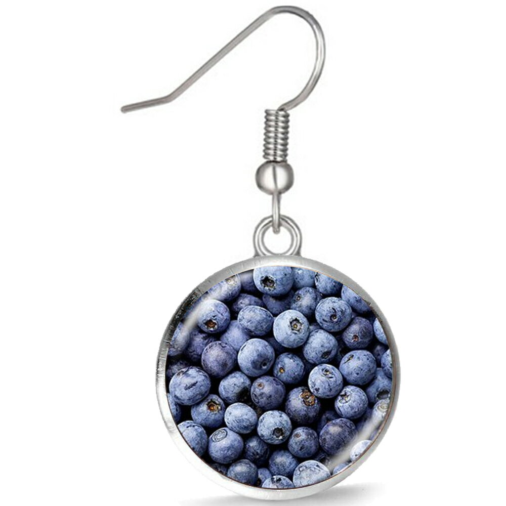 [Fashion Earrings 20G] Blueberry Stainless Steel Earring, Sold Individually (Single Earring), Surgical Stainless Steel 316L, 20 Gauge, Men's & Women's, Realistic, Funny, Gift for Boyfriend/Girlfriend, Round, Silver, Hook Earring, Food/Fruit Design, Novelty