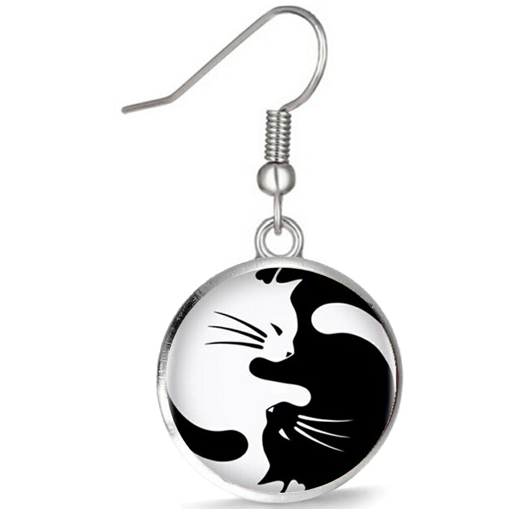 [ファッションピアス 20G ] 陰陽猫 ステンレスピアス 1個販売 片耳 サージカルステンレス316L 20ゲージ メンズ レディース 面白い 彼氏 彼女 プレゼント 丸い 丸型 銀色 シルバー フックピアス ネコ ねこ キャット インヤン 太極図 かわいい 動物 アニマル 可愛い ペットのサムネイル