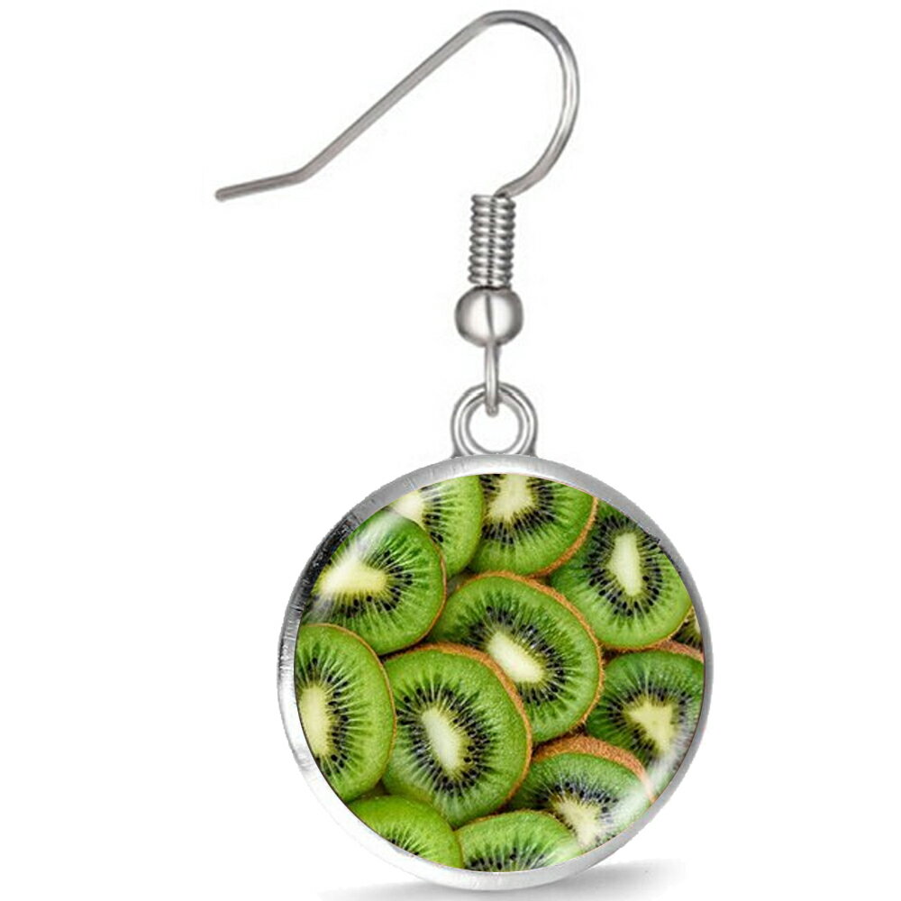 [Fashion Earrings 20G] Kiwi Fruit Stainless Steel Earring, Sold Individually (Single Earring), Surgical Stainless Steel 316L, 20 Gauge, Men's & Women's, Realistic, Funny, Gift for Boyfriend/Girlfriend, Round, Silver, Hook Earring, Food, Fruit, Sliced ​​Fruit