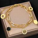 メダルチャームダブルチェーンゴールドステンレスアンクレット(ハートアロー) 1個販売 弓矢 2連 黒色 ブラック 金色 大人 揺れる チャーム 高級 メンズ レ...