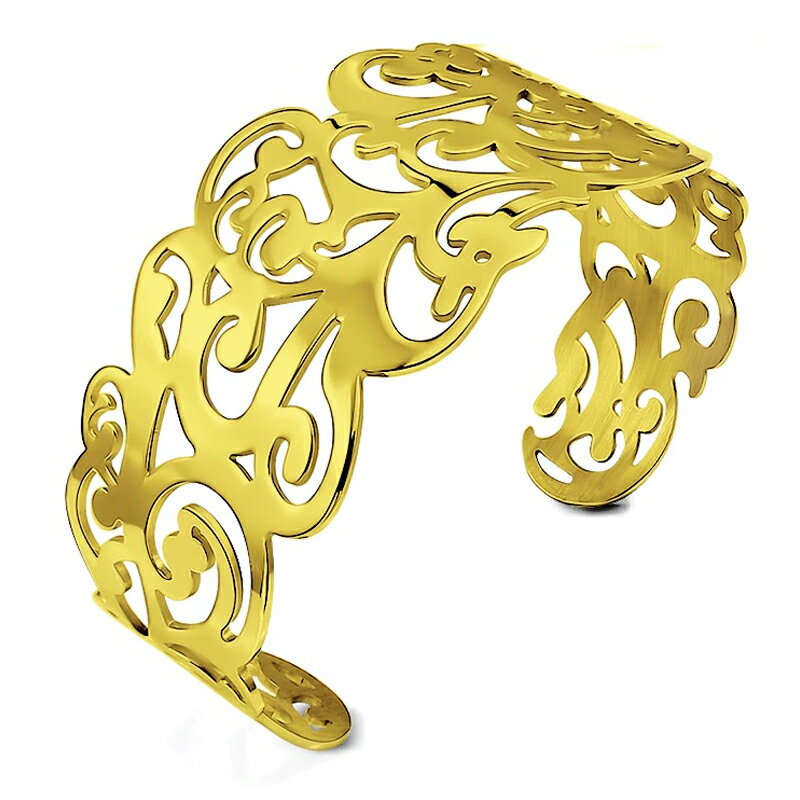 ゴールドトライバルライデンステンレスバングル 1個販売 透かし トライバルタトゥ うでわ 腕輪 サージカルステンレス316L アームレット メンズ レディース ...