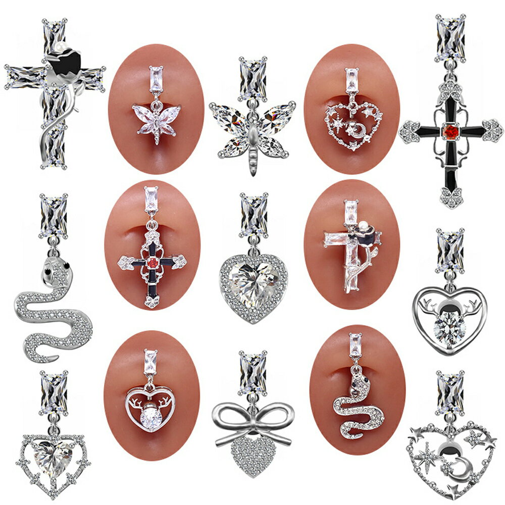 [14G へそピアス] クリスタルトップダウンチャーム ヘソピアス 14ゲージ 臍ピアス ボディピアス サージ..