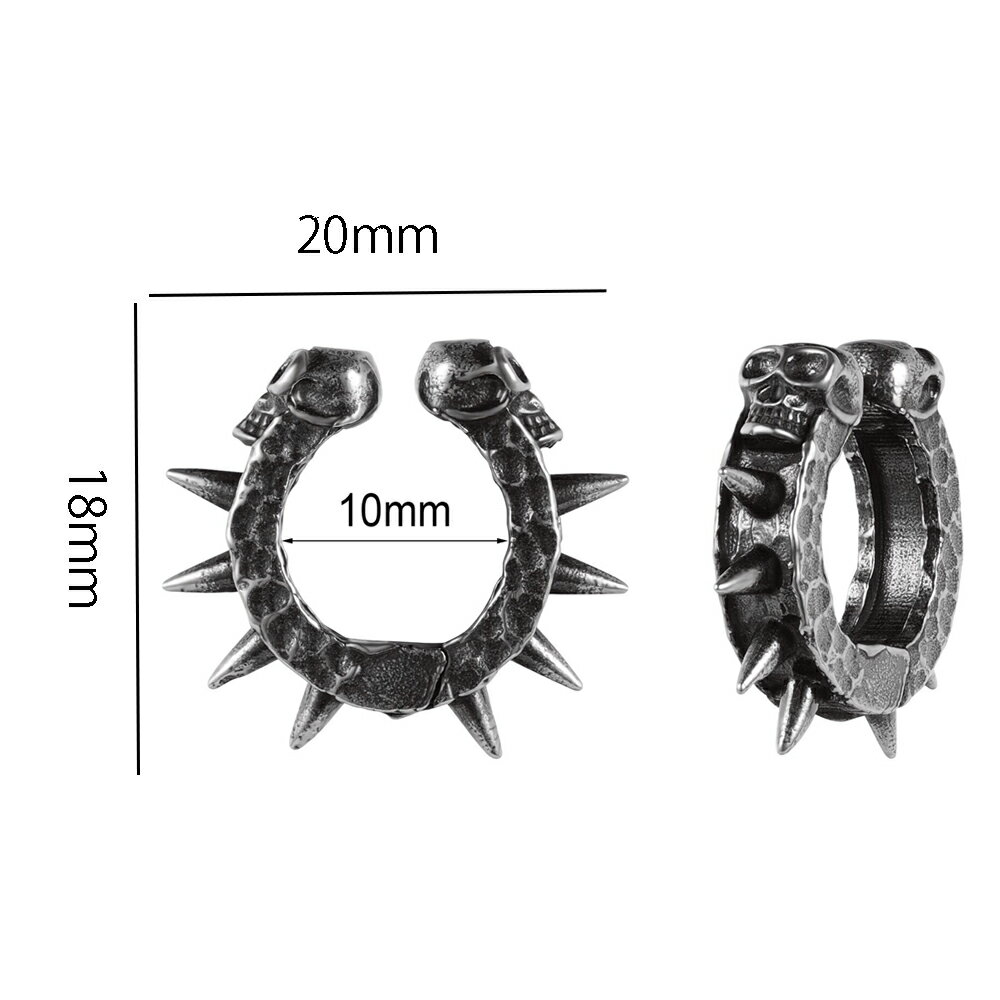 イバラのスカル ステンレスイヤーカフ 1個販売 スパイク ドクロ 髑髏 がい骨 ガイコツ 骸骨 スケルトン アンティーク風 コーン パンクロック メンズ レディース イヤリング 挟む はさむ ノンホールピアス イヤリング イヤークリップ フェイクピアス 彼氏 彼女 プレゼント 3