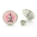 14mm カボションピアス (石像) 1ペア 大仏 神様 仏様 石佛 石造 ピンク 花 ハスの花 蓮の花 フラワー エスニック オリエンタル 丸型 丸い カボー...