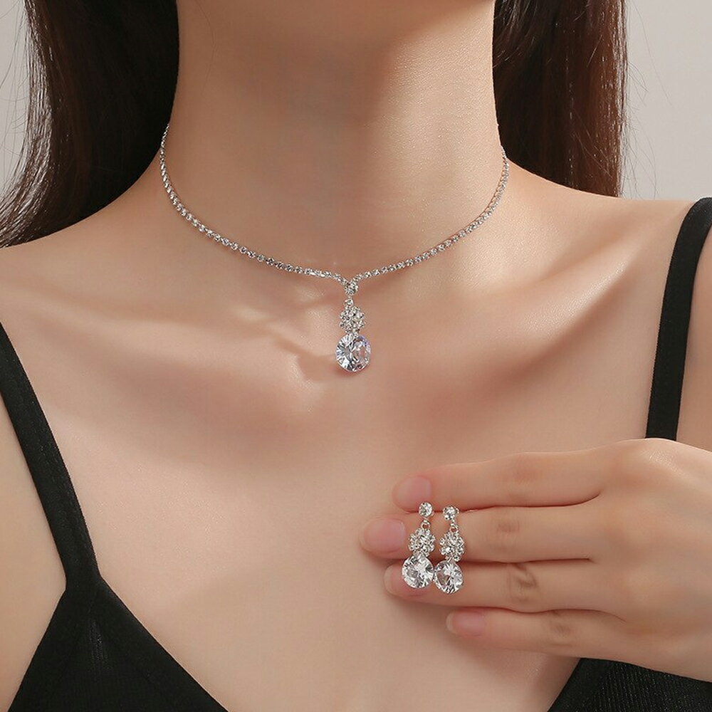 Flower Big Wedding Jewelry Set (Earrings & Necklace) - Necklace, Choker, Women's, Wedding, Party Jewelry, Recital, Graduation, Crystal, Zirconia, Sparkling, Cabaret Girl, Princess, Reception, Dress, Gift, 20G, 20 Gauge, Concert, Mom, Large Flower