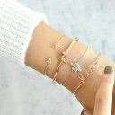 フォーピース バングル ブレスレット セット 4個セット ゴールド 三角形 トライアングル ジュエル ストーン ラブ LOVE サボテン 仙人掌 チェーンブレス...
