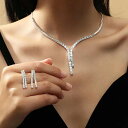 ダブルレイヤーウエディングジュエリーセット(ピアス&ネックレス)首飾り チョーカー レディース 結婚式 パーティジュエリー 発表会 卒業式 クリスタル ジルコニ...