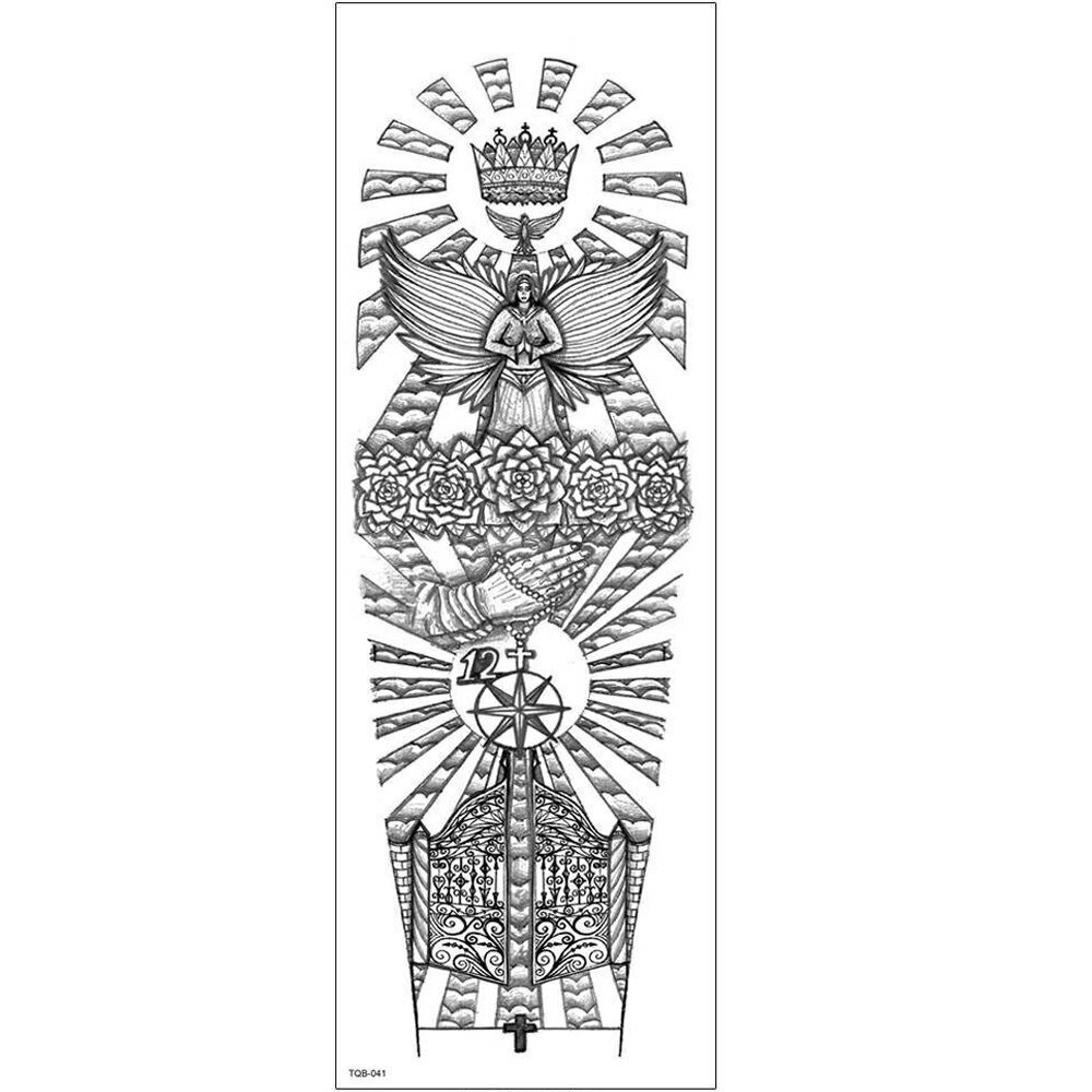 ロングフェイクタトゥーステッカー 1シート 花 フラワー王冠 冠 ティアラ 神様 古代 エジプト 太陽神 女神 ビーナス かっこいい 十字架 クロス ロザリオ タトゥシール メンズ レディース 仮装 入れ墨 小道具 衣装 映画 ドラマ テレビ コスプレ 大きい 胸 肩 2