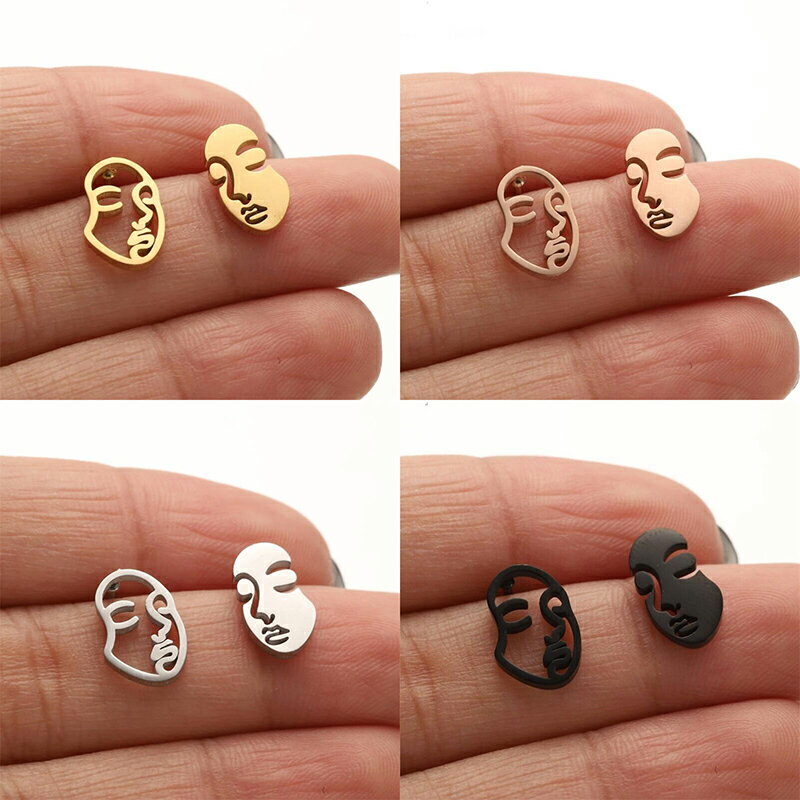 ダブルフェイス ステンレスピアス（1ペア） 両耳 ファッションピアス 顔 表情 芸術品オモシロイ ユニーク 個性的 笑う 面白い おしゃれ 付け髭 男 女 贈答 メンズ レディース 男性 女性 20G 20ゲージ 耳 軟骨 キャッチピアス スタッドピアス 入学式 結婚式 可愛い 人気