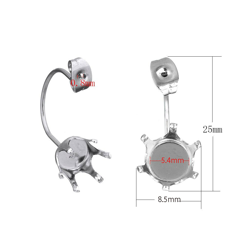 ピアス専門ショップGreen Piercingの8mmジュエル用 立爪台座 ステンレスバックキャッチ（留具）/1個販売 ステンレスピアス 6本爪 ツメ ジャケットピアス DIY用 20G用 20ゲージ用 スタッドピアス用 キャッチピアス用 ハンドメイド ジルコニア 石 クリスタル 止め具 立て爪 たて爪 部品 クラフト ストーン ルース｜アングル3