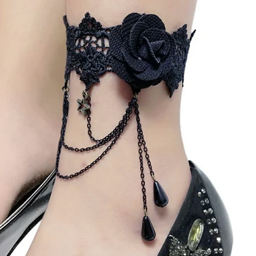 ドレスアンクレット(フランソワーズ) ゴスロリ 刺繍 レース アンティーク ゴシック ロリータ レディース 衣装 ブレスレット 足首 手首 フット 足輪 アクセ...