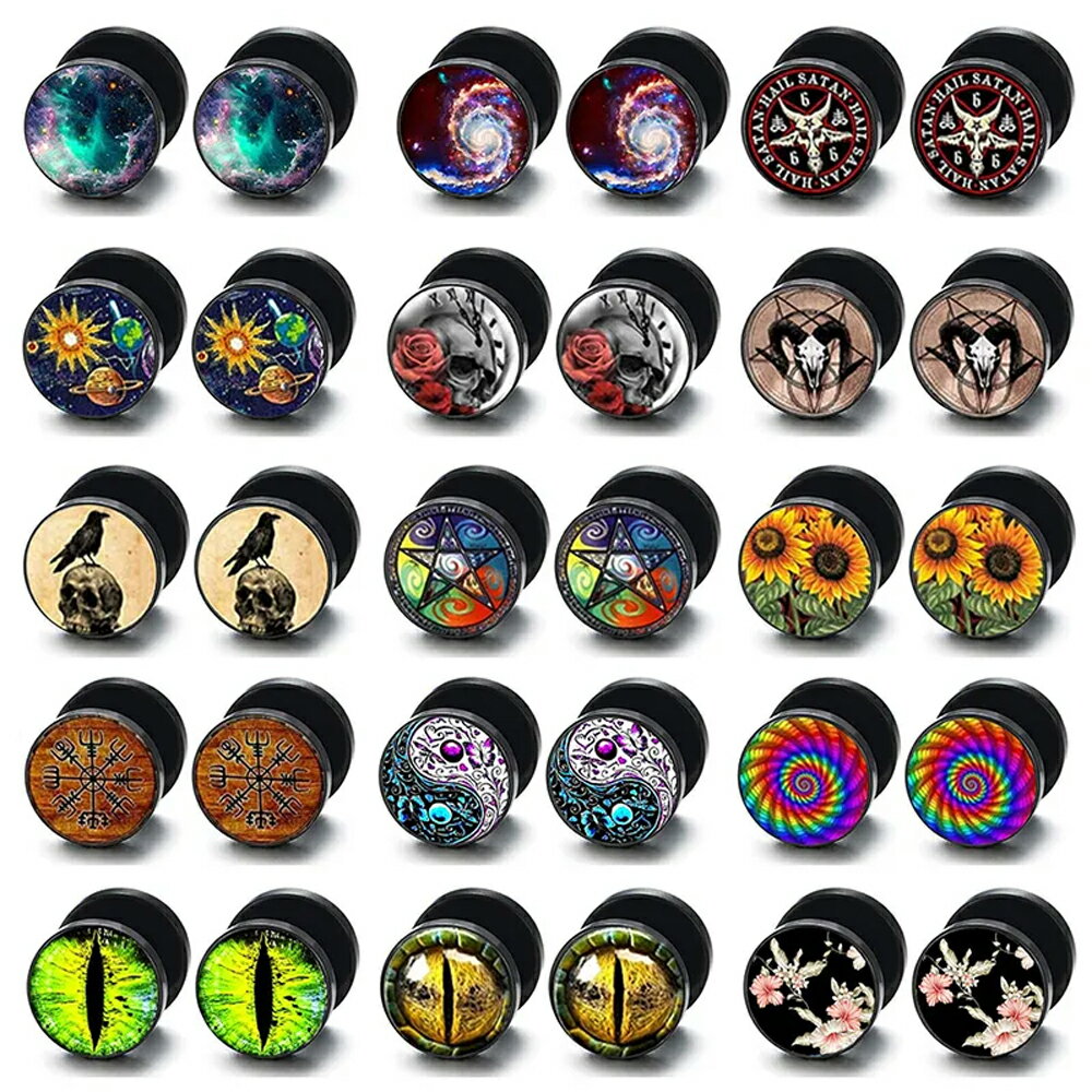 [16G ボディピアス] ブラックフェイク ストレートバーベル(バフォメット) 1個販売 五芒星 スター サタン 悪魔 ゴート デビル 山羊 やぎ スカル 髑髏 ドクロ 骸骨 がい骨 ボディーピアス 16ゲージ ステンレス プラグ風 メンズ レディース プレゼント 男性 女性 彼氏 彼女 黒色