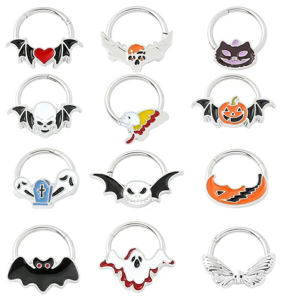 [ 16G リング型 ボディピアス] バンパイア クリッカー ステンレス セグメント 16ゲージ ボディーピアス 蝙蝠 こうもり コウモリ 吸血鬼 バット ドラキュラ おもしろい 面白い 鼻ピアス セプタム メンズ レディース 軟骨 ヘリックス 耳 シームレス ワンタッチ ヒンジ付き