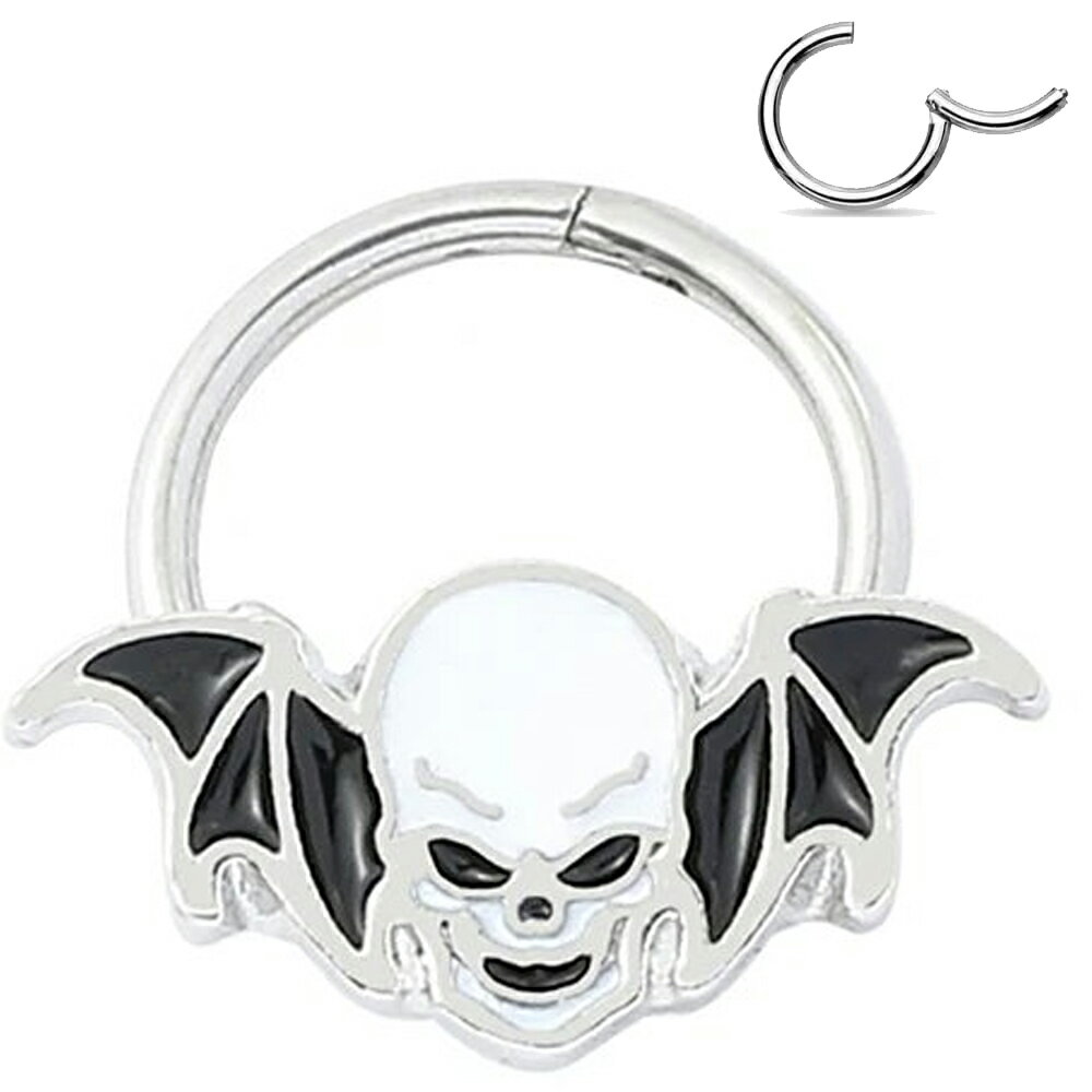 [ 16G リング型 ボディピアス] バンパイアスカル クリッカー ステンレス セグメント 16ゲージ ボディー..