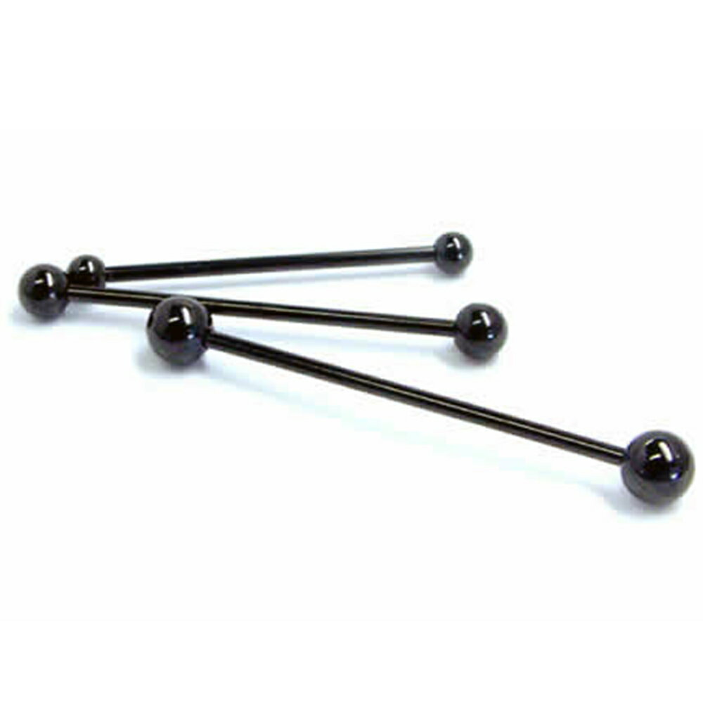 [16G 黒色 インダストリアル用 ボディピアス] ロングブラック ストレートバーベル 1個販売 16ゲージ ボールパーツ 外ネジ アウトターナル ボディーピアス サージカルステンレス316L メガバーベル メンズ レディース 長い ロングバーベル 軟骨 つなぐ 繋ぐ シンプル 定番
