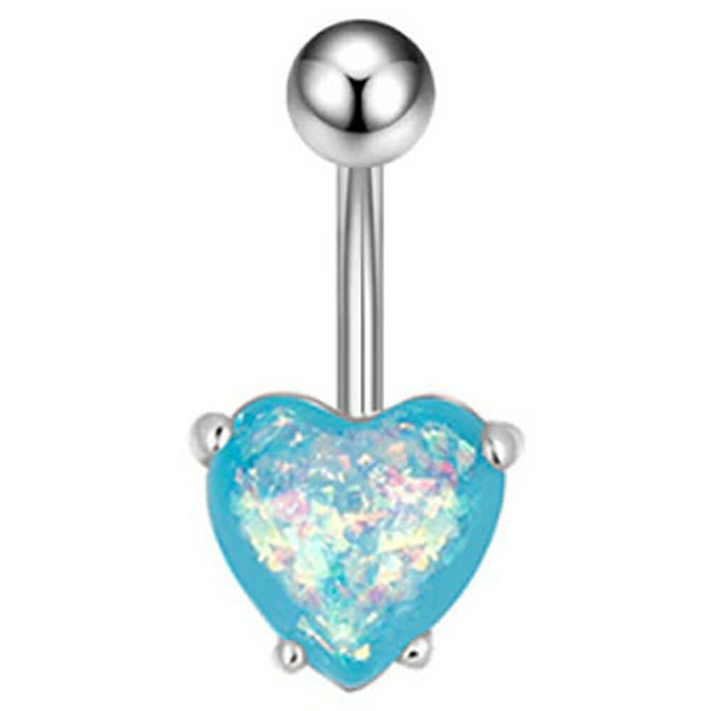 [14G ボディピアス 臍ピアス] エメラルドグリーンオパールハート へそピアス 1個販売 14ゲージ 14Ga イミテーション 天然石風 緑 ブルー 青色 メンズ レディース ヘソピアス ボディーピアス バナナバーベル カーブバーベル サージカルステンレス316L プレゼント ギフト