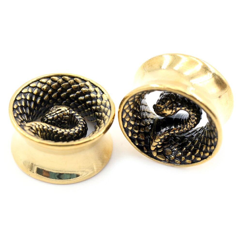 [0G 00G 12mm ボディピアス] 大蛇ダブルフレア(ゴールド) ボディーピアス ステンレ...