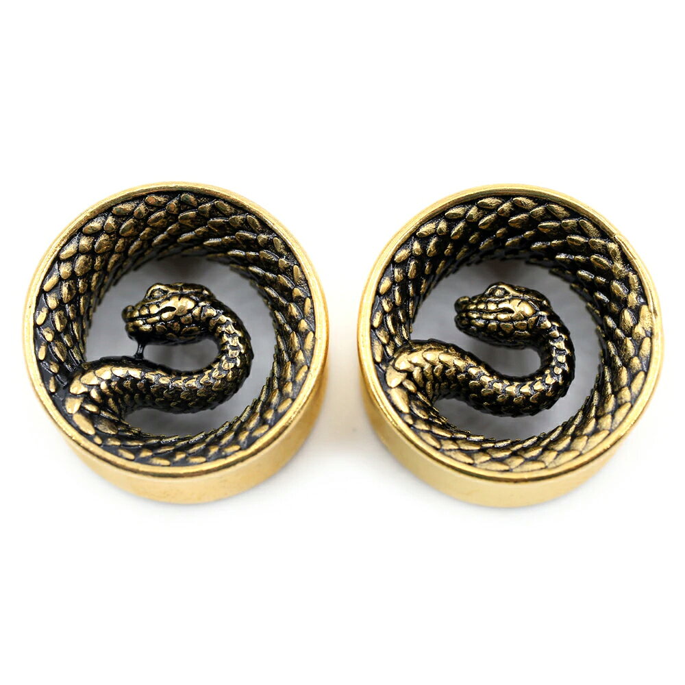 [0G 00G 12mm ボディピアス] 大蛇ダブルフレア(ゴールド) ボディーピアス ステンレ...