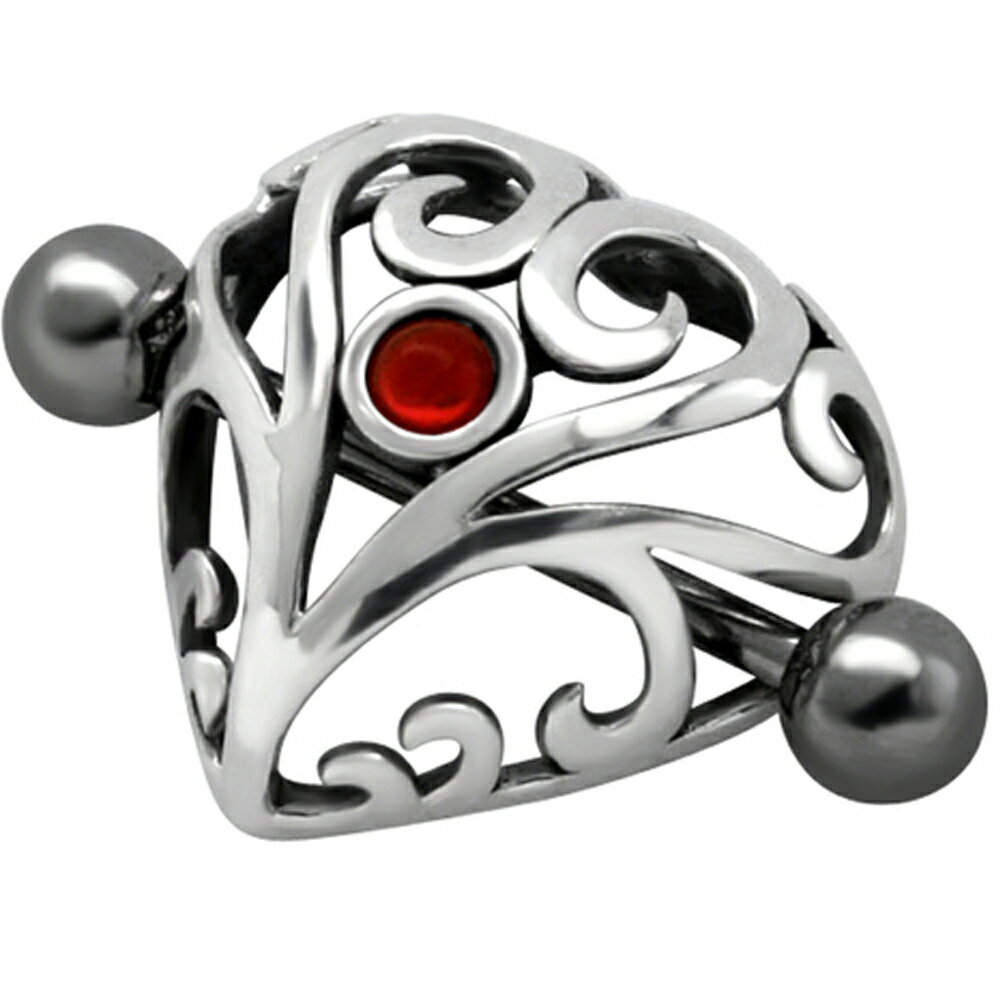 [ 14G ニップル 乳首 ] ハートエンブレムニップルピアス ストレートバーベル 1個販売 赤色 レッド ライ..