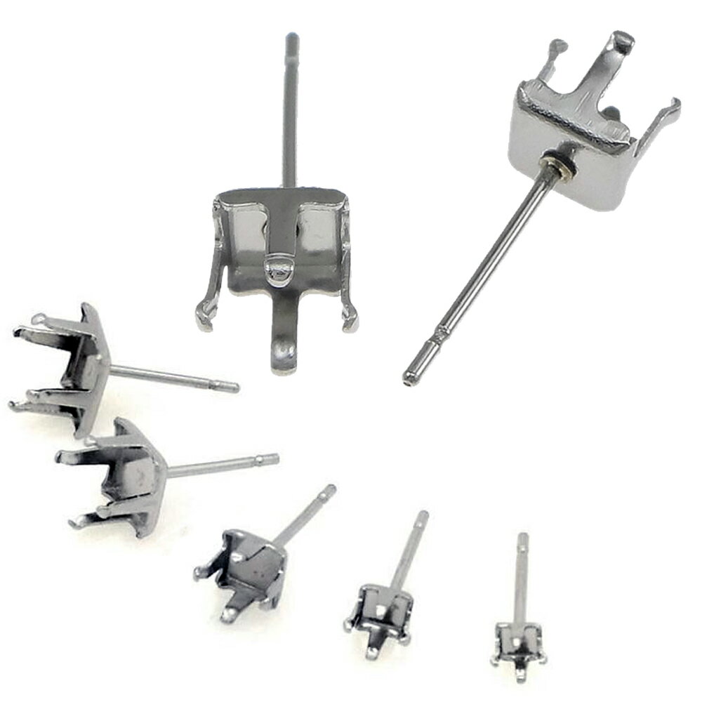 DIY スクエア立て爪 4本爪 ステンレスピアスポスト 1個販売 手作り ハンドメイド ストーン ルース 裸石 ジュエル クリスタル ジルコニア メンズ レディ...