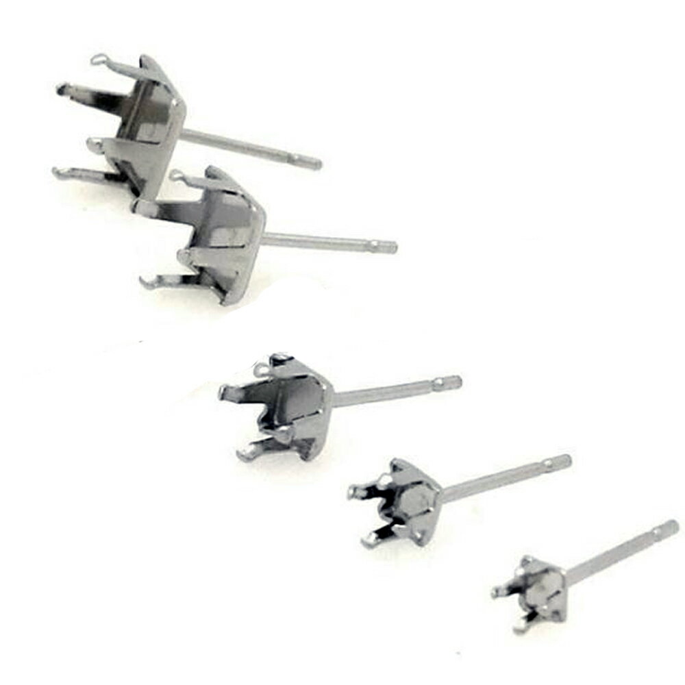DIY スクエア立て爪 4本爪 ステンレスピアスポスト 1個販売 手作り ハンドメイド ストーン ルース 裸石 ジュエル クリスタル ジルコニア メンズ レディース 自分で作る 修理 製作 4本ツメ スパイク 真珠 天然石 自作 クラフト パーツ 部品 金具 スタッドピアス オリジナル