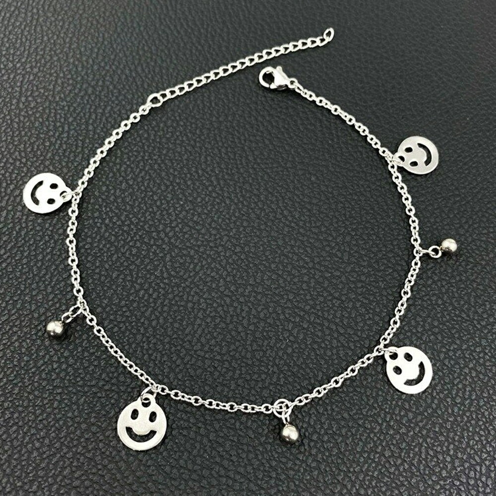 スマイルクンボールチャーム ステンレスアンクレット 1個 ステンレス製 スマイル君 スマイルくん スマイルフェイス 顔 ニコちゃん 玉 揺れる 銀色 シルバー ...