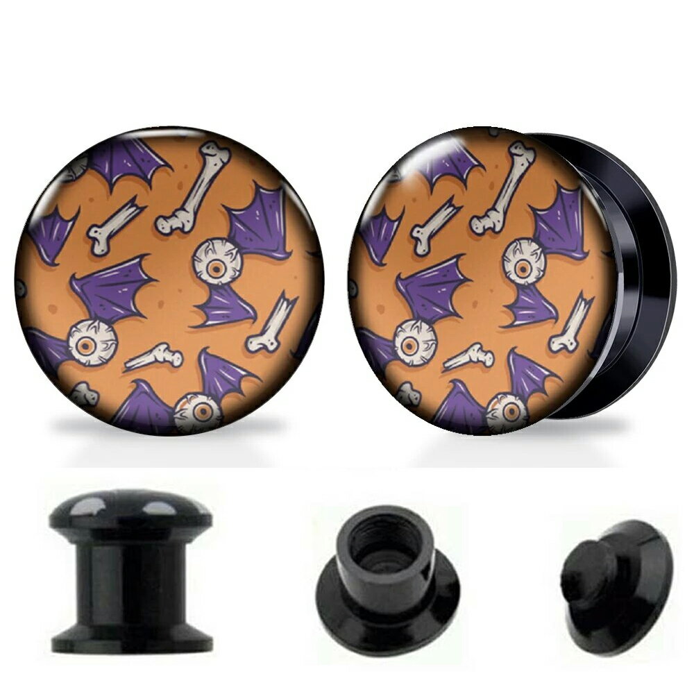 アクリルタッパーフレア(デビルアイボーン)6ゲージ 6G 4ゲージ 4G 2ゲージ 2G 0ゲージ 0G 00ゲージ 00G 12.0mm 12mm ボディピアス メンズ レディース耳 プレゼント プラグ ボディーピアス ネジ式 黒色 目玉 眼 翼 羽根 骨 悪魔 メダマ 蝙蝠 サタン 仮装 コスプレ 男 女