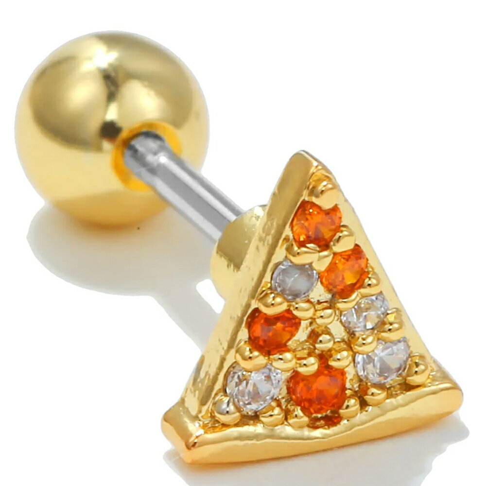 [ボディピアス 20G ] ピザ ストレートバーベル 1個販売 ヘリックスピアス 20ゲージ pizza レストラン モーニング カフェ 喫茶店 ボディーピアス メンズ レディース プレゼント 面白い キラキラ ジルコニア 耳 軟骨 男性 女性 彼氏 彼女
