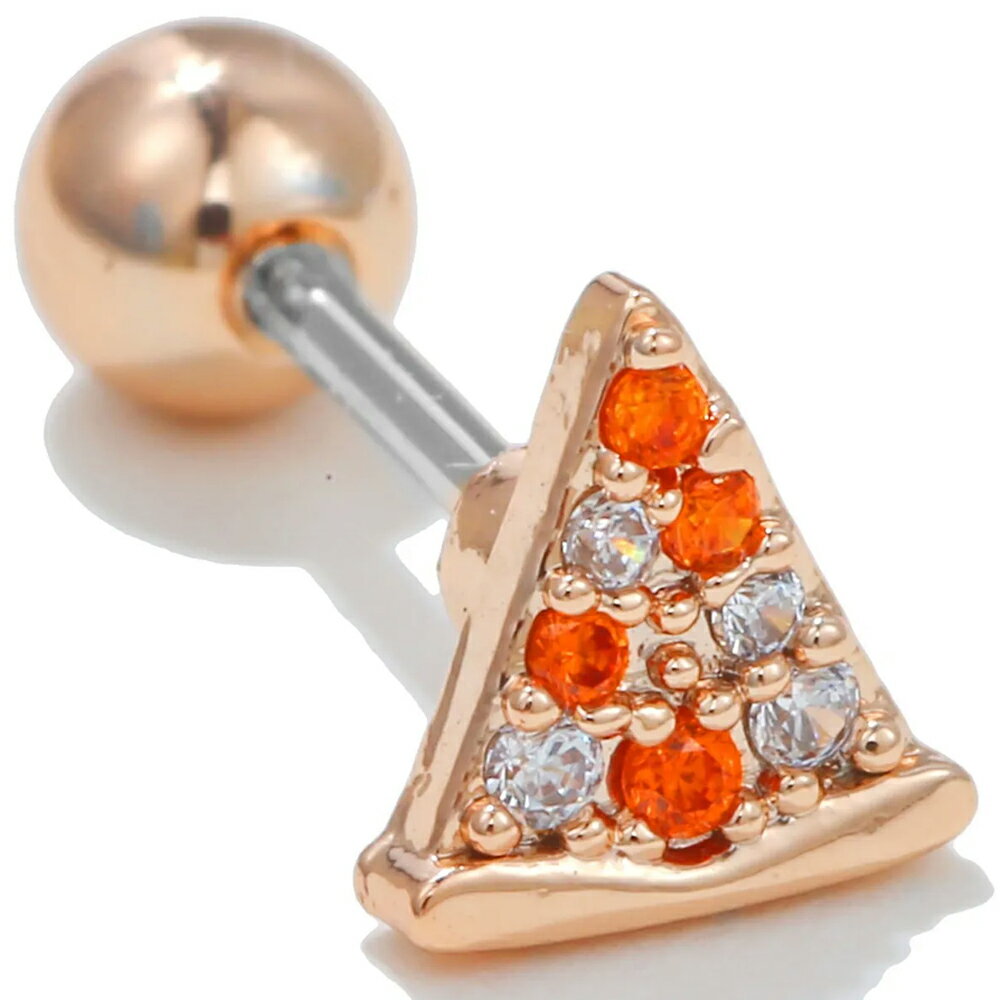 [ボディピアス 20G ] ピザ ストレートバーベル 1個販売 ヘリックスピアス 20ゲージ pizza レストラン モーニング カフェ 喫茶店 ボディーピアス メンズ レディース プレゼント 面白い キラキラ ジルコニア 耳 軟骨 男性 女性 彼氏 彼女