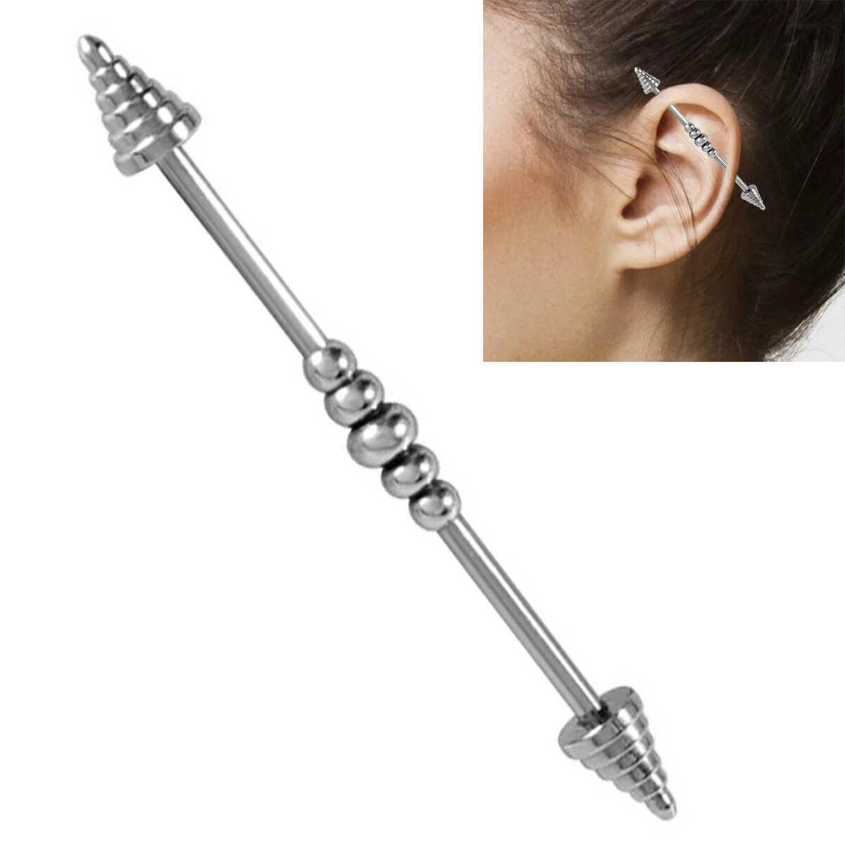 [14G インダストリアル 長い ストレートバーベル] ドリルモコモコ ボディピアス 14Ga 14ゲージ ステン..