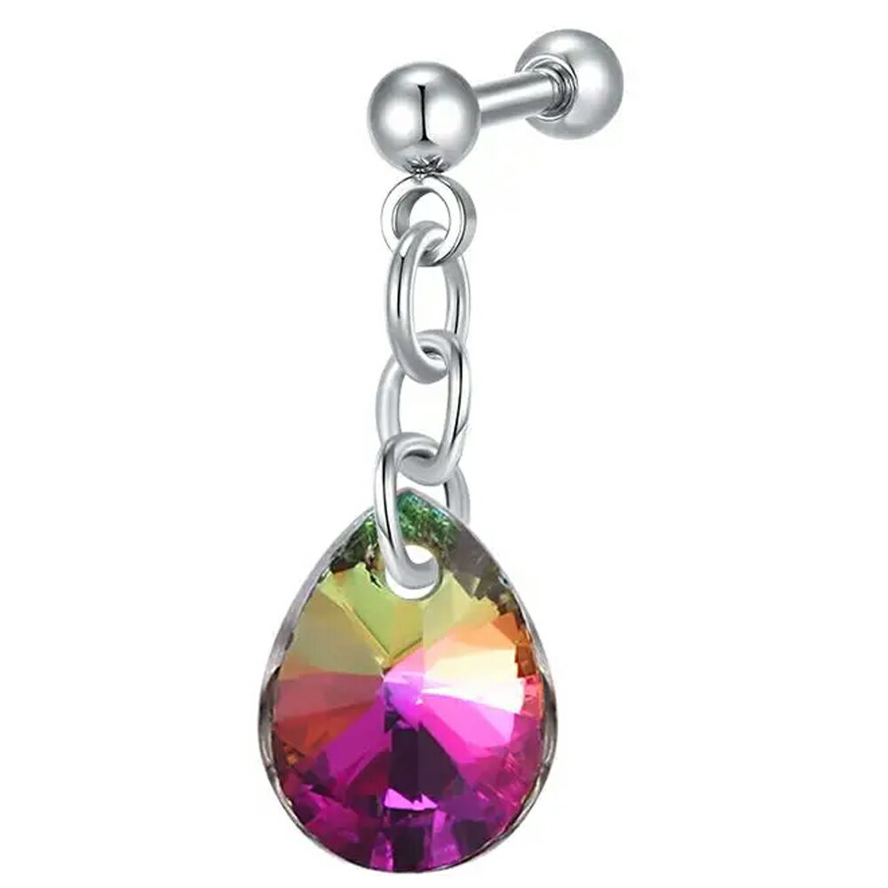 [16G ボディピアス] ウオータードロップチャームストレートバーベル（VMレインボー）ボディーピアス 16ゲージ 軟骨 ヘリックス 耳 イヤーロブ メンズ レディース プレゼント 螺子 ねじ 男性 女性 揺れる 外ネジ アウトターナル ティアドロップ 虹色 サージカルステンレス316L