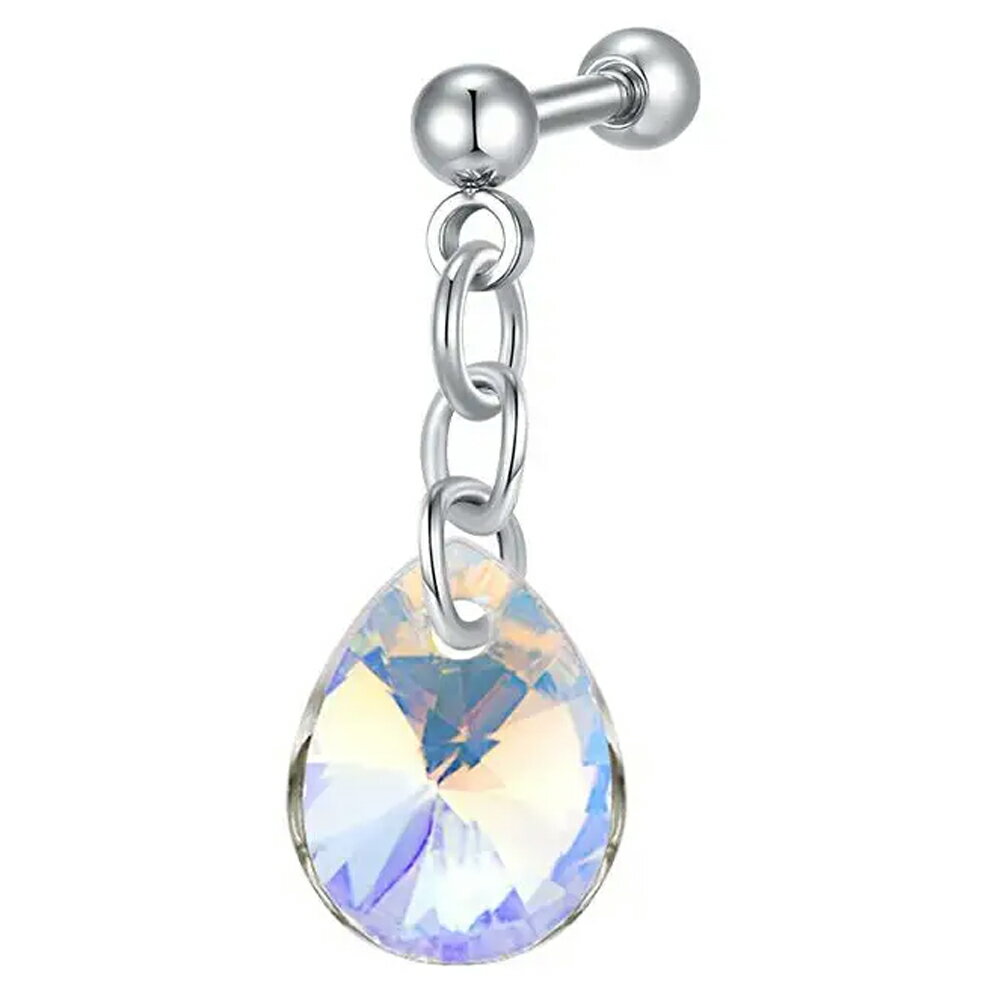 楽天ピアス専門ショップGreen Piercing[16G ボディピアス] ウオータードロップチャームストレートバーベル（ABレインボー）ボディーピアス 16ゲージ 軟骨 ヘリックス 耳 イヤーロブ メンズ レディース プレゼント 螺子 ねじ 男性 女性 揺れる 外ネジ アウトターナル ティアドロップ 虹色 サージカルステンレス316L