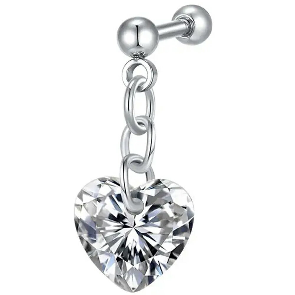 [16G ボディピアス] ジュエルハートチャームストレートバーベル（クリスタル）ボディーピアス 16ゲージ 軟骨 ヘリックス 耳 イヤーロブ メンズ レディース プレゼント 男性 女性 揺れる アウトターナル サージカルステンレス316L 石付き ストーン クリスタル クリア 透明