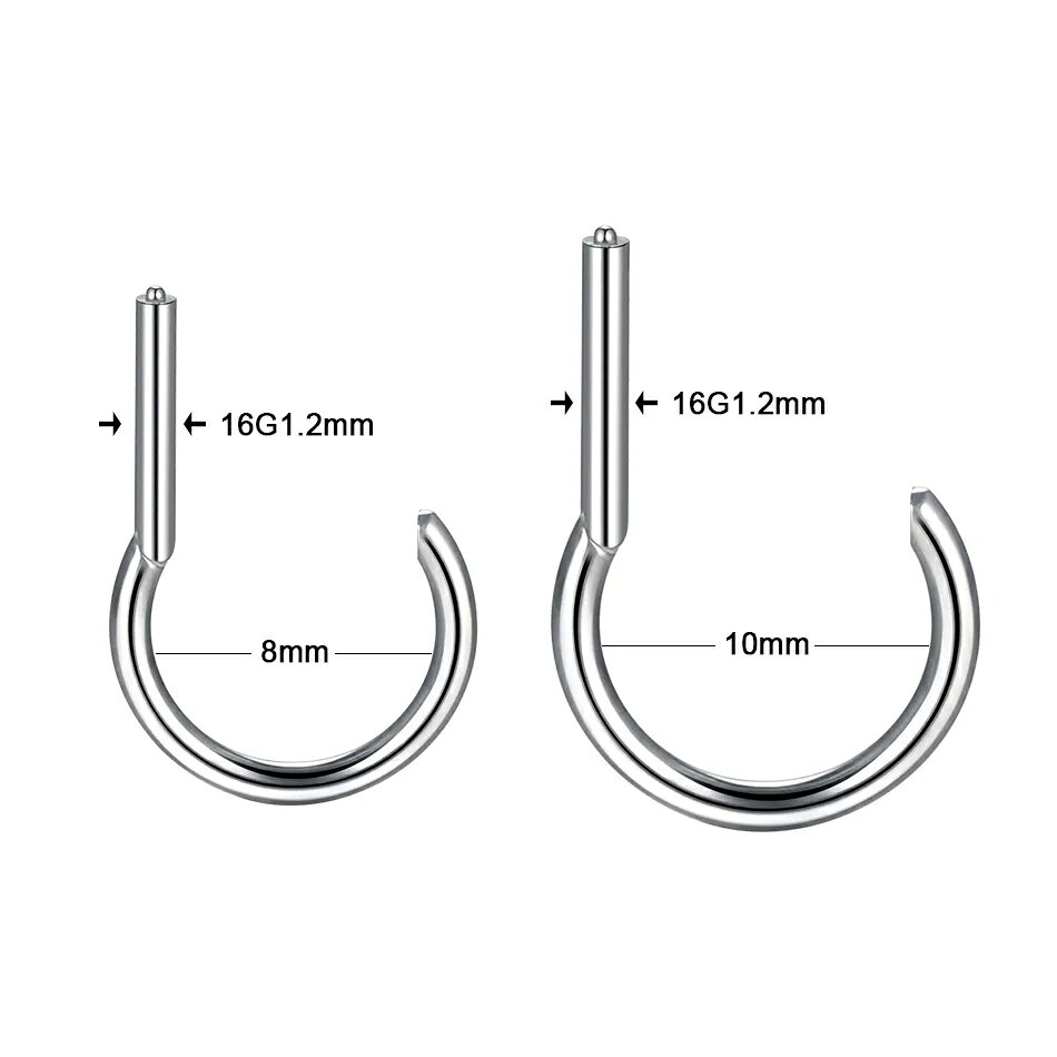 [18G 16G 14G チタングレード23 ボディピアス] G23チタン製D型クリッカー 18ゲージ 16ゲージ 14ゲージ セグメント 軟骨 耳 鼻シルバー 銀色 メンズ レディース リング型 ワンタッチ 男性 女性 半円型 定番 使いやすい形状 彼氏 彼女 大きい 小さい