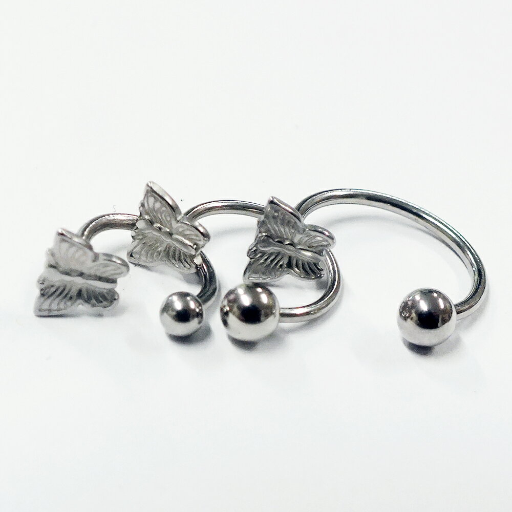 [16G ボディピアス ] バタフライリップフープブラックサーキュラーバーベル 16ga 16ゲージ メンズ レディース チョウチョウ 蝶々 サージカルステンレス316 口ピアス クチ リップ クチピアス サーキュラー型 リップループ ネジ 唇ピアス 銀色 シルバー 外ネジ