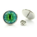 14mm カボションピアス (シャークアイ) 1ペア 両耳 緑の目 眼 目玉 眼球 緑色 グリーン ドールアイ ヘビ へび 蛇 スネイク スネークドラゴン 竜 ...