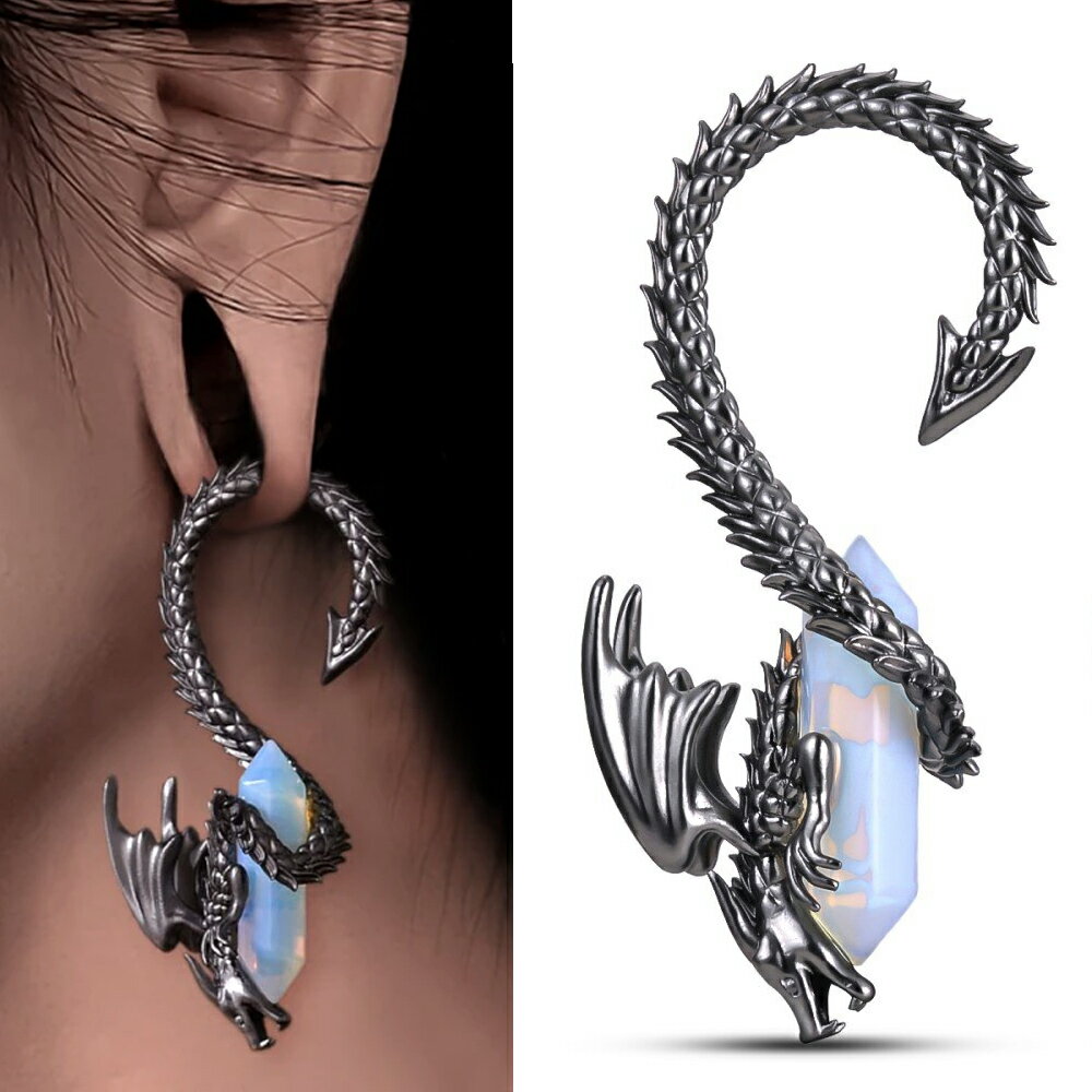 [6G ボディピアス] ブラックドラゴンオパライトフック ウエイト ボディーピアス 6ゲージ 龍 竜 メンズ ..