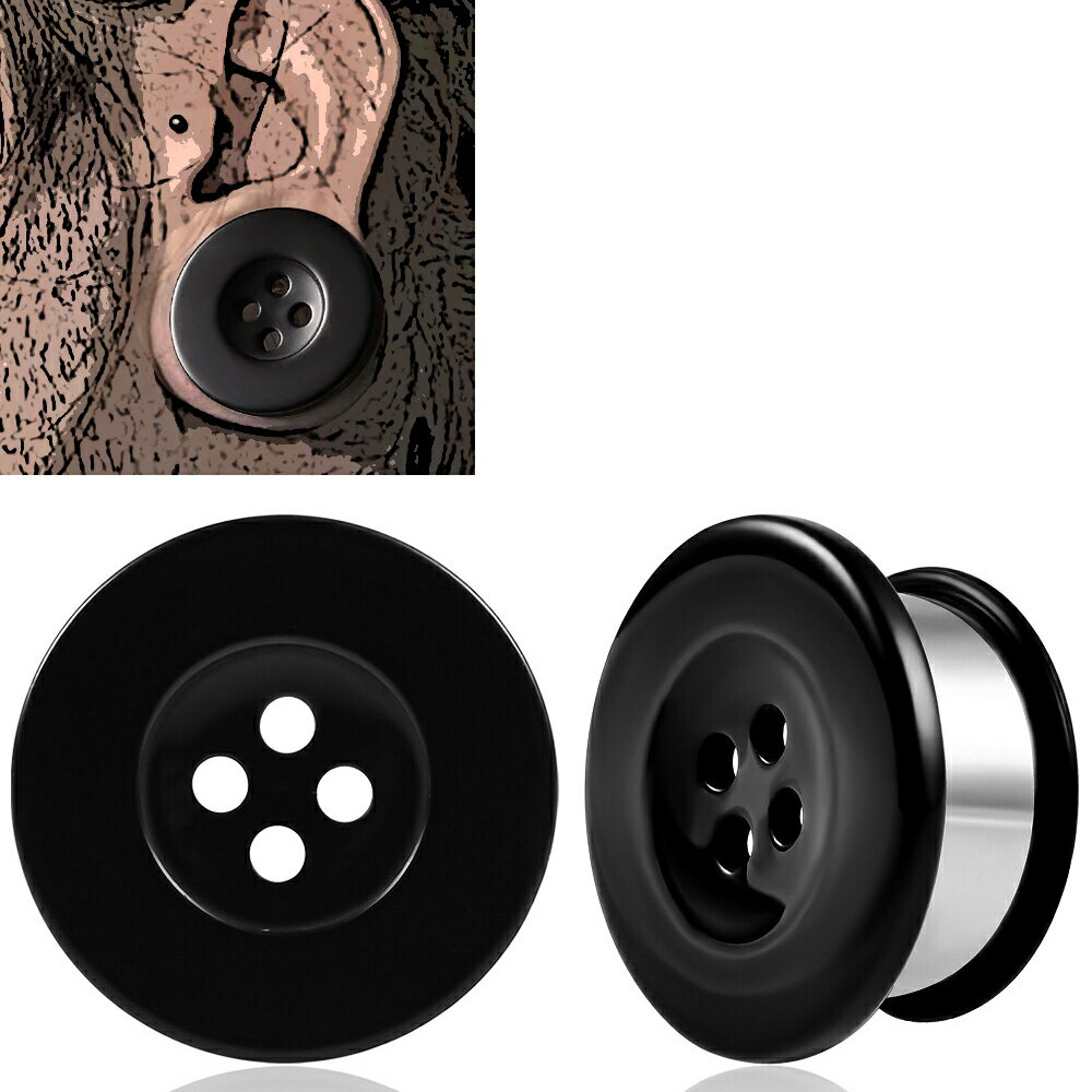 [2G 0G 00G 12mm サージカルステンレス316L製 ボディピアス] 洋服ボタンフレア（ブラック） ボディーピ..