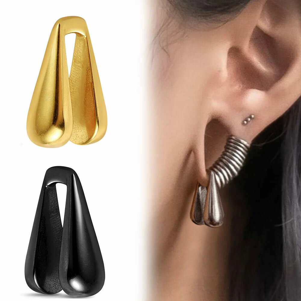 [ボディピアス 00G] ウオータードロップウエイト ボディーピアス 00ゲージ 00g サージカルステンレス316L メンズ レディース 耳 フック型 黒色 ブラック 金色 ゴールド 銀色 シルバー 男性 女性 ティアードロップ 涙 滴 雫 ティアドロップ プレゼント 面白い おもり 錘
