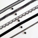 ブラックパール風チャーム ラリエット フェイクレザー メッシュチョーカー 網タイツ風 シルバー 銀色 首飾り ネックレス 芸能人 レディース 黒い 首に巻く リ...