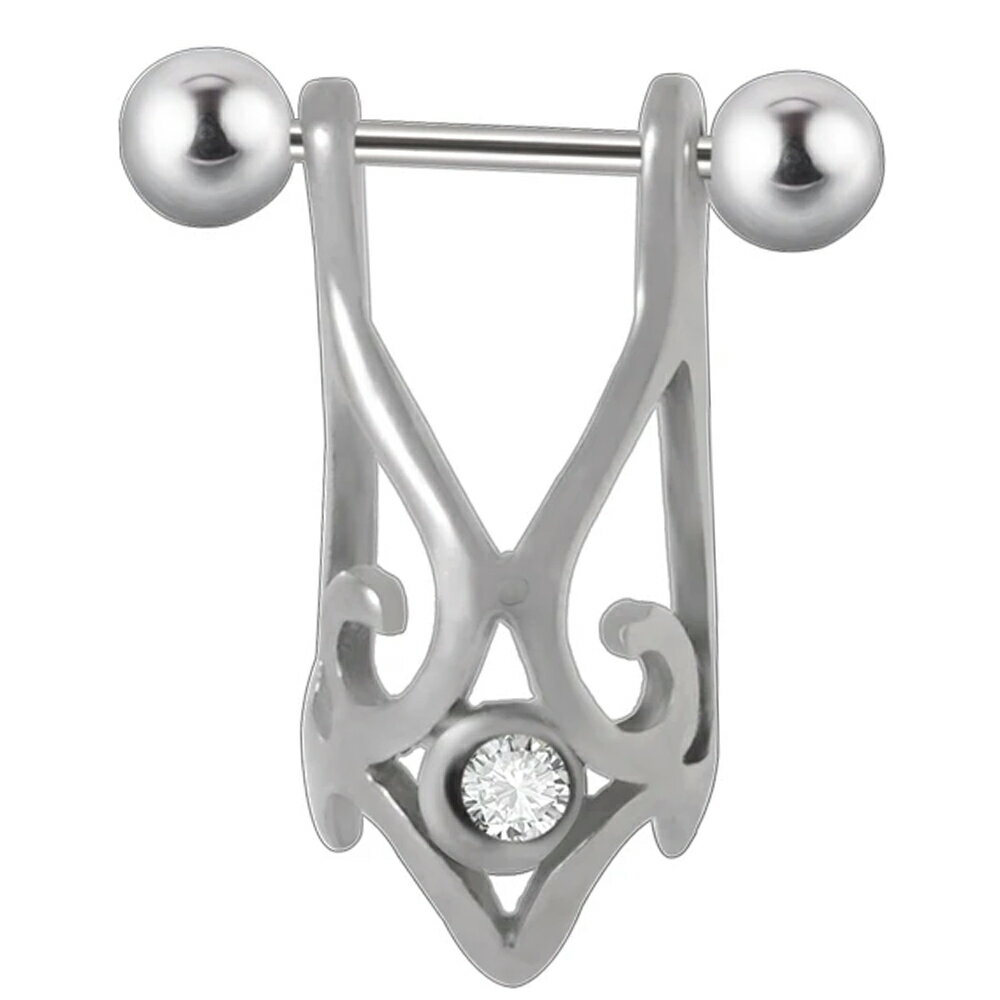 [ 16G 軟骨 乳首 ボディピアス] アーマーナイトシールド ヘリックス ニップルピアス 16ゲージ ジルコニア ジュエル クリスタル 石付き ストーン1粒 銀色 シルバー メンズ レディース サージカルステンレス316L おっぱい 胸 男性 女性 女子 ストレートバーベル