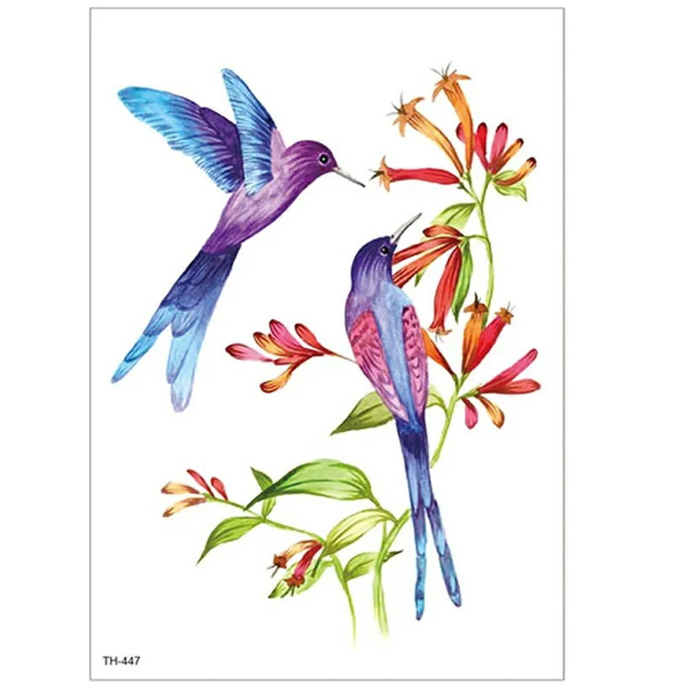 大きめフェイクタトゥーステッカー 1シート 幸せの青い鳥 ブルーバード 2羽 花 フラワー おしゃれ タトゥシール メンズ レディース 仮装 入れ墨 小道具 撮影 コスプレ 大きい 腕 胸 肩 背中 お腹 太腿 足首 腰 太もも 刺青